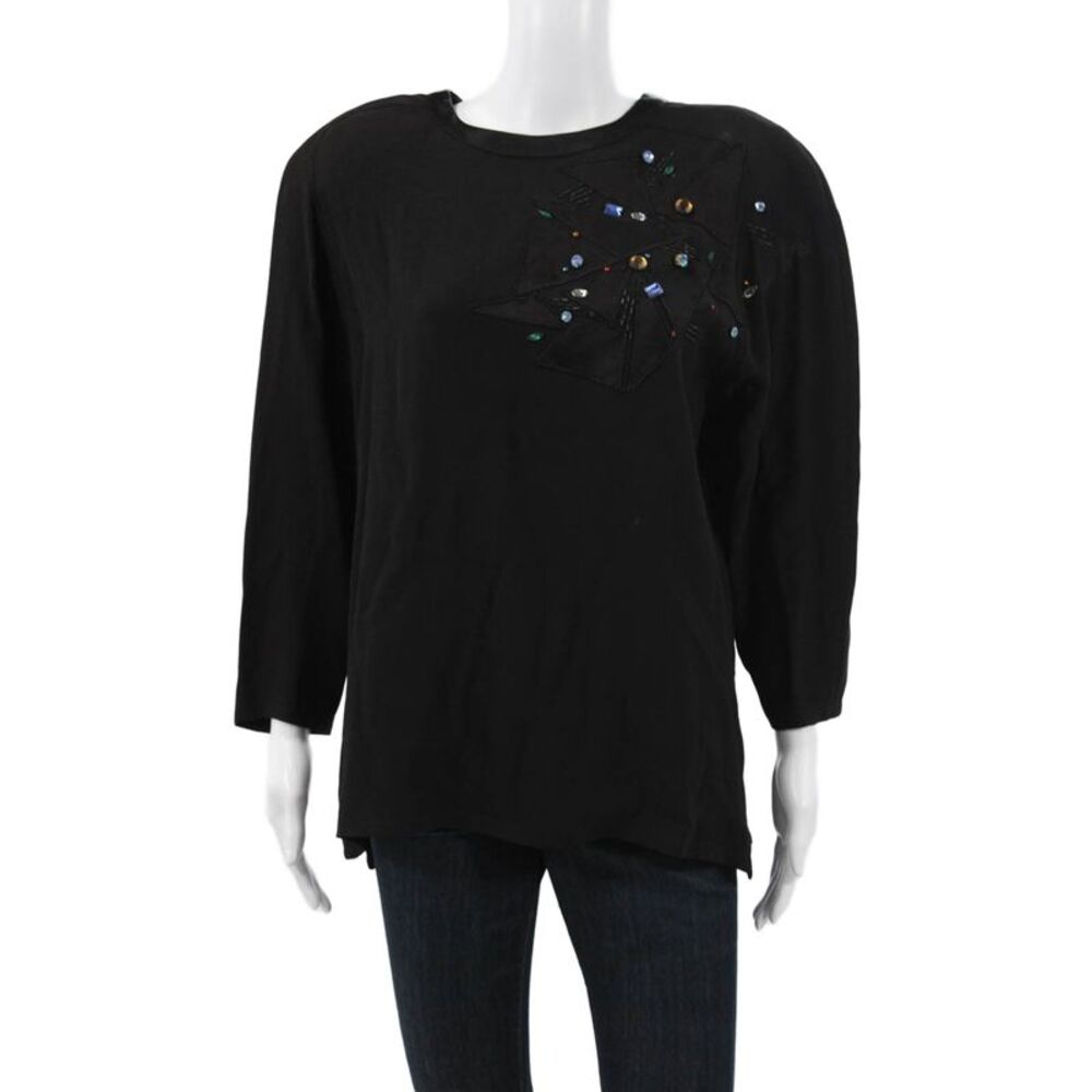 Louis Feraud Women Black Viscose Tunic Blouse 3/4 Sleeve Size 14